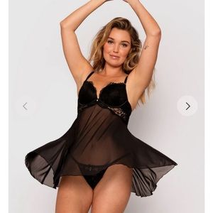 Night Games Nicolette Push Up Babydoll - Black, Size 32DDD (F)